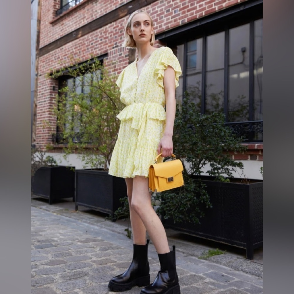 The Kooples White And Yellow Shoty Dress With Frills - Floral - Size M - NWOT